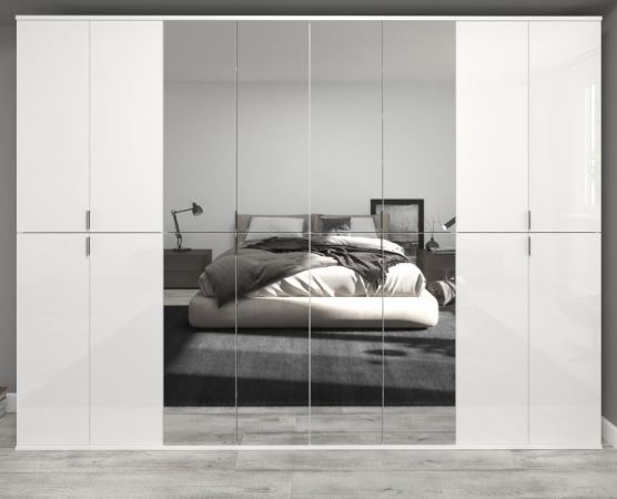 Kleiderschrank mit Spiegel SystemX in wei� Hochglanz Mehrzweckschrank mit Spiegelt�r 244 x 193 cm