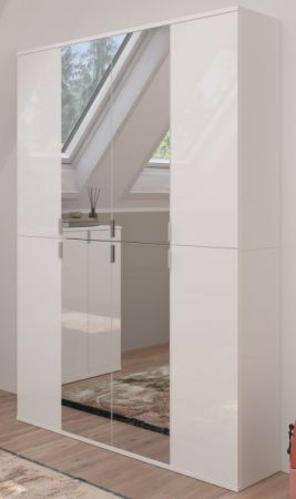 Garderobe und Kleiderschrank SystemX in wei� Hochglanz Mehrzweckschrank mit Spiegelt�r 122 x 193 cm