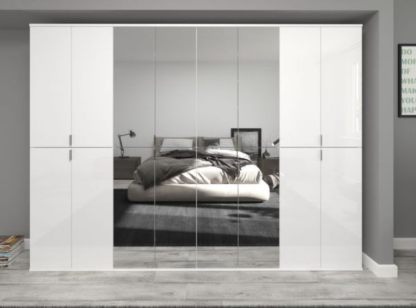 Garderobe und Kleiderschrank SystemX in wei� Hochglanz Mehrzweckschrank mit Spiegelt�r 122 x 193 cm