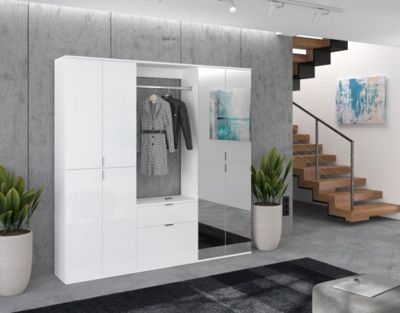 Garderobenschrank mit Spiegel SystemX in wei� Hochglanz Flurgarderobe mit Spiegelt�r 183 x 193 cm