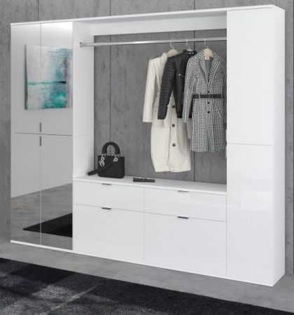 Garderobenschrank SystemX in wei� Hochglanz Flurgarderobe mit Spiegelt�r 212 x 193 cm