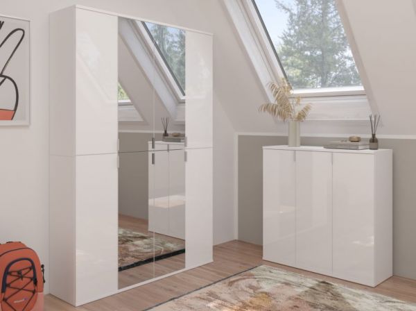 Kommode SystemX in wei� Hochglanz Sideboard Mehrzweckschrank 122 x 99 cm