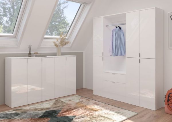 Sideboard SystemX in wei� Hochglanz Kommode Mehrzweckschrank 152 x 99 cm