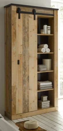 Badezimmer Hochschrank Stove in Used Wood hell und anthrazit Badschrank 93 x 201 cm