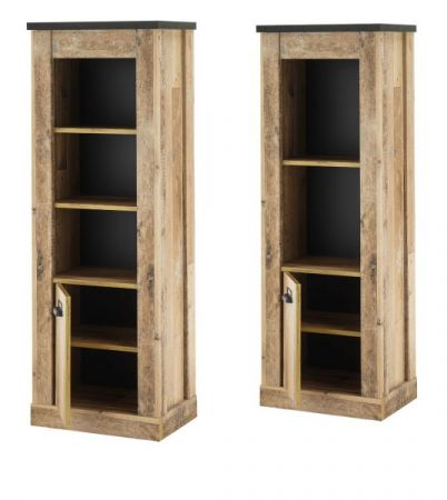 Badm�bel Set 5-teilig Stove in Used Wood hell und anthrazit Badkombination MIT Waschbecken und LED Spiegellampe