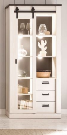 Vitrine Stove in wei� Pinie und anthrazit Landhaus Vitrinenschrank 93 x 201 cm