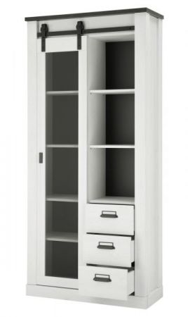 Vitrine Stove in wei� Pinie und anthrazit Landhaus Vitrinenschrank 93 x 201 cm