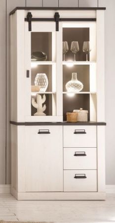 Vitrine Stove in wei� Pinie und anthrazit Landhaus Vitrinenschrank 93 x 201 cm