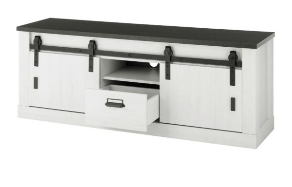 TV-Lowboard Stove in wei� Pinie und anthrazit Landhaus TV Unterteil in Komforth�he 162 x 61 cm