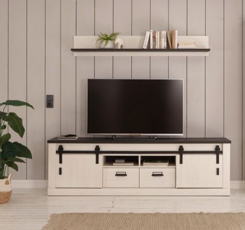 TV-Lowboard Stove in wei� Pinie und anthrazit Landhaus TV Unterteil in Komforth�he 201 x 61 cm