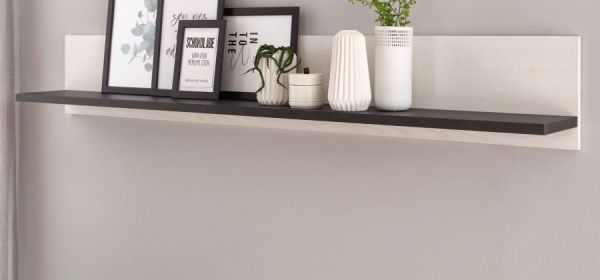 Wandboard Stove in wei� Pinie und anthrazit Landhaus Wandregal 160 cm B�cherregal