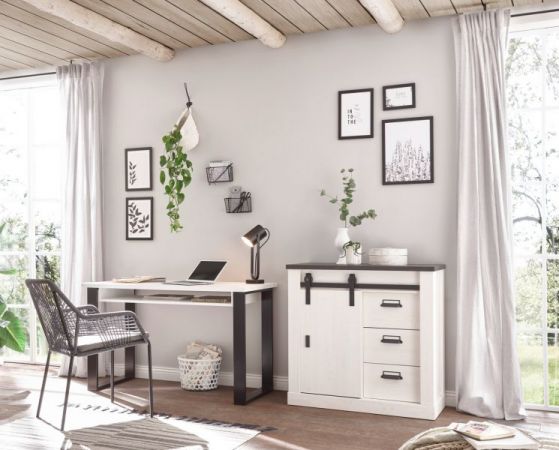 Kommode Stove in wei� Pinie und anthrazit Landhaus Sideboard 93 x 91 cm