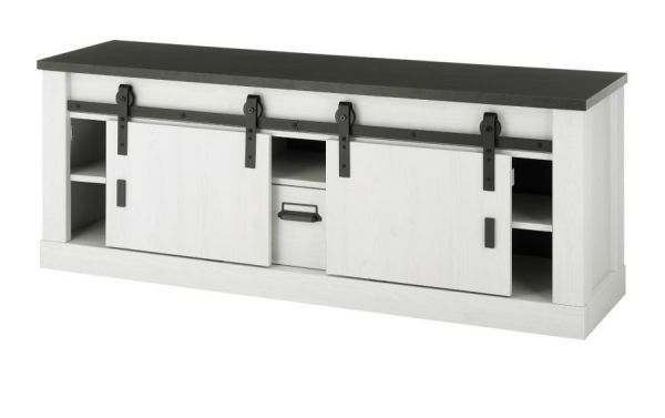 Wohnwand Stove in wei� Pinie und anthrazit Landhaus Wohnkombination 3-teilig 233 x 170 cm