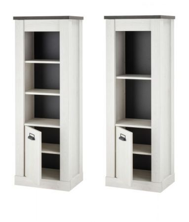 Wohnwand Stove in wei� Pinie und anthrazit Landhaus Wohnkombination 3-teilig 233 x 170 cm