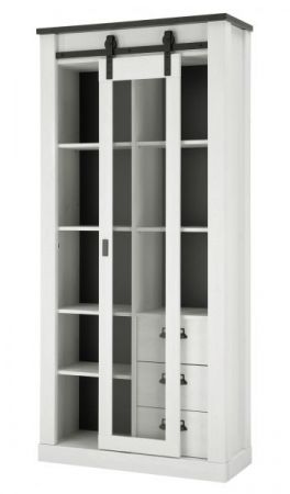 Wohnwand Stove in wei� Pinie und anthrazit Landhaus Wohnkombination 3-teilig 314 x 201 cm