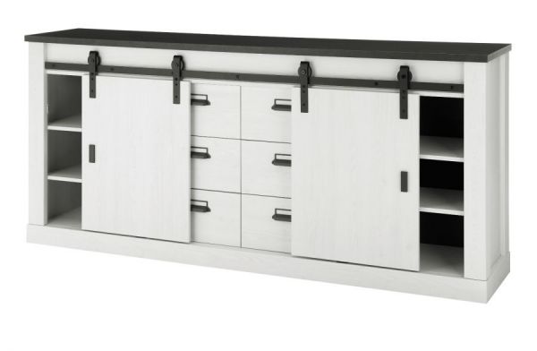 Wohn- und Esszimmer Set Stove in wei� Pinie und anthrazit Landhaus Wohnkombination 2-teilig mit Vitrine und Sideboard