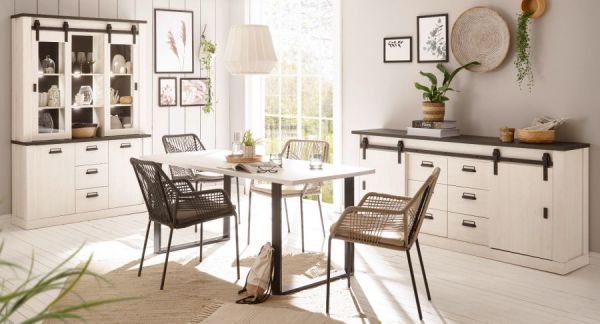 Wohn- und Esszimmer Set Stove in wei� Pinie und anthrazit Landhaus Wohnkombination 2-teilig mit Buffetschrank und Sideboard