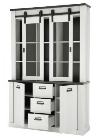Wohn- und Esszimmer Set Stove in wei� Pinie und anthrazit Landhaus Wohnkombination 2-teilig mit Buffetschrank und Sideboard