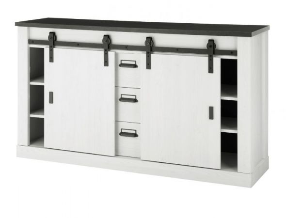 Wohn- und Esszimmer Set Stove in wei� Pinie und anthrazit Landhaus Wohnkombination 2-teilig mit Buffetschrank und Sideboard