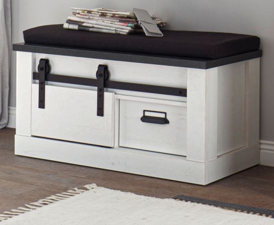 Garderobe Sitzbank Stove in wei� Pinie und anthrazit Landhaus Garderobenbank 93 x 46 cm