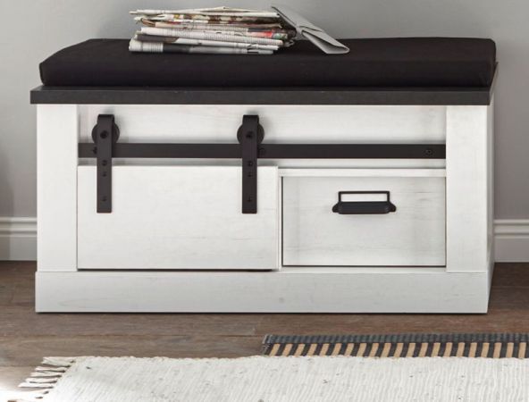 Garderobe Sitzbank Stove in wei� Pinie und anthrazit Landhaus Garderobenbank 93 x 46 cm