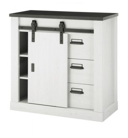 Kommode Stove in wei� Pinie und anthrazit Landhaus Flurkommode 93 x 91 cm