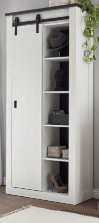 Flurschrank Stove in wei� Pinie und anthrazit Landhaus Schuhschrank 93 x 201 cm Mehrzweckschrank