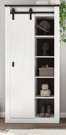 Flurschrank Stove in wei� Pinie und anthrazit Landhaus Schuhschrank 93 x 201 cm Mehrzweckschrank