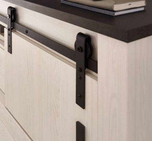 Flurschrank Stove in wei� Pinie und anthrazit Landhaus Schuhschrank 93 x 201 cm Mehrzweckschrank