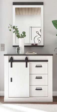Garderobe Set 2-teilig Stove in wei� Pinie und anthrazit Landhaus Garderobenkombination mit Kommode und Spiegel