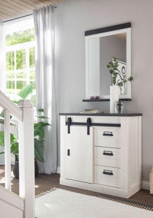Garderobe Set 2-teilig Stove in wei� Pinie und anthrazit Landhaus Garderobenkombination mit Kommode und Spiegel