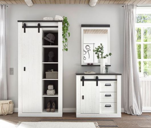 Garderobe Set 3-teilig Stove in wei� Pinie und anthrazit Landhaus Garderobenkombination 206 x 201 cm