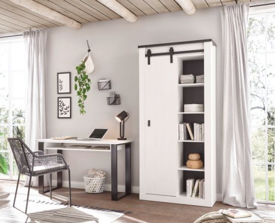 Aktenschrank Stove in wei� Pinie und anthrazit Landhaus B�ro Regalschrank 93 x 201 cm