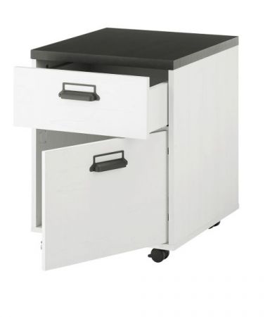 Schreibtisch Set mit Rollcontainer Stove in wei� Pinie und anthrazit Landhaus