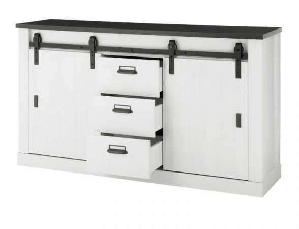 B�rom�bel komplett Set Stove in wei� Pinie und anthrazit Landhaus mit Aktenregal, Kommode und Wandregal
