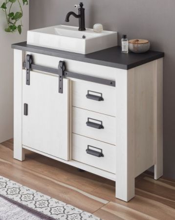 Waschbeckenunterschrank MIT Waschbecken Stove in wei� Pinie und anthrazit Landhaus Waschtisch 95 cm