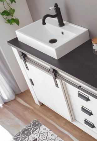 Waschbeckenunterschrank MIT Waschbecken Stove in wei� Pinie und anthrazit Landhaus Waschtisch 95 cm