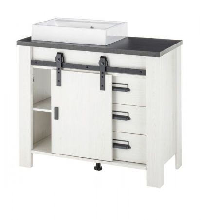 Waschbeckenunterschrank MIT Waschbecken Stove in wei� Pinie und anthrazit Landhaus Waschtisch 95 cm