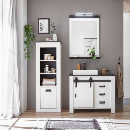 Badezimmer Regal Stove in wei� Pinie und anthrazit Landhaus Midischrank 51 x 146 cm