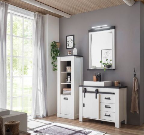 Badezimmer Regal Stove in wei� Pinie und anthrazit Landhaus Midischrank 51 x 146 cm