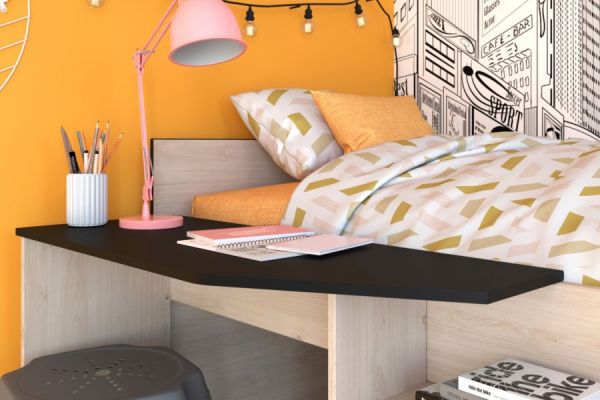 Parisot Hochbett Milky2 in Eiche Jackson und schwarz Kinder- und Jugendzimmer Bett mit Stauraum