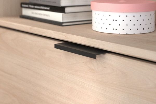 Parisot Hochbett Milky2 in Eiche Jackson und schwarz Kinder- und Jugendzimmer Bett mit Stauraum