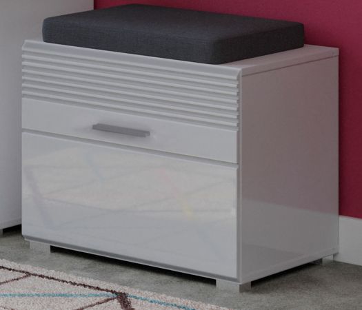 Garderobe Sitzbank Leon in wei� Hochglanz Garderobenbank Schuhschrank 60 x 47 cm