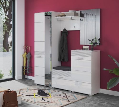 Garderobe Sitzbank Leon in wei� Hochglanz Garderobenbank Schuhschrank 60 x 47 cm