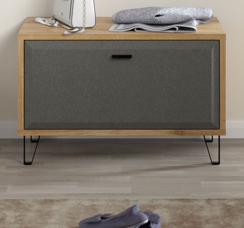 Garderobe Sitzbank Blanshe in Filz grau und Eiche Navarra Garderobenbank 79 x 51 cm