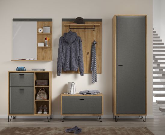 Garderobe Sitzbank Blanshe in Filz grau und Eiche Navarra Garderobenbank 79 x 51 cm