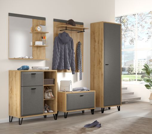 Garderobe Sitzbank Blanshe in Filz grau und Eiche Navarra Garderobenbank 79 x 51 cm