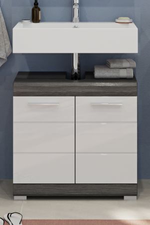 Waschbeckenunterschrank Shawn in wei� Hochglanz und Rauchsilber grau Badezimmer Unterschrank 60 cm