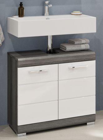 Waschbeckenunterschrank Shawn in wei� Hochglanz und Rauchsilber grau Badezimmer Unterschrank 60 cm
