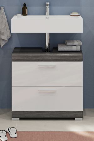 Waschbeckenunterschrank Shawn in wei� Hochglanz und Rauchsilber grau mit Schubladen 60 x 56 cm